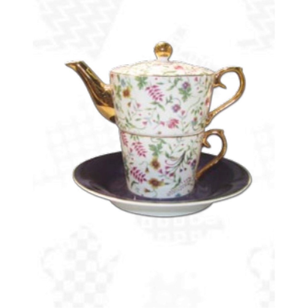 Ceainic cu cana Tea for One colectia "Pink Flowers" Gold Collection