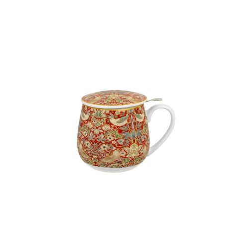 Cana cu Capac si Infuzor 0.43L  "W. Morris - Strawberry Thief Red"