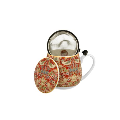 Cana cu Capac si Infuzor 0.43L  "W. Morris - Strawberry Thief Red"