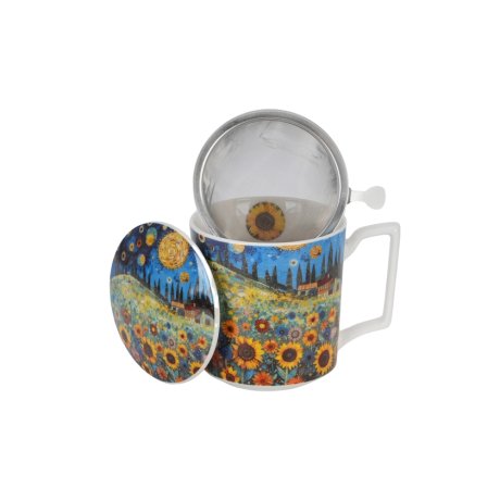 Cana cu Capac si infuzor "Modern Sunflower Field"