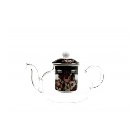 Ceainic de Sticla cu infuzor ceramic "Vintage Black Flowers" 1L