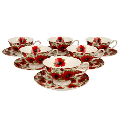 Set / 6 Cescute cu Farfurie colectia "Maci"