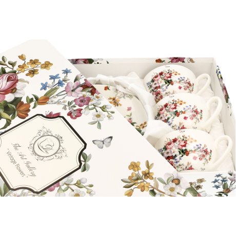 Set 6 cescute cu Farfurie Colectia "Vintage Flowers"