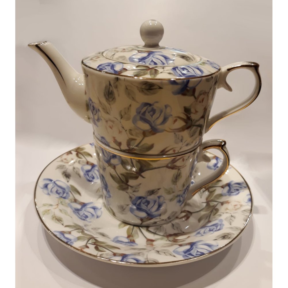 Ceainic cu cana Tea for One colectia "Blue Roses" Gold Collection